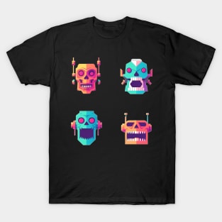 Cool Creepy Neon Skull Robots set T-Shirt